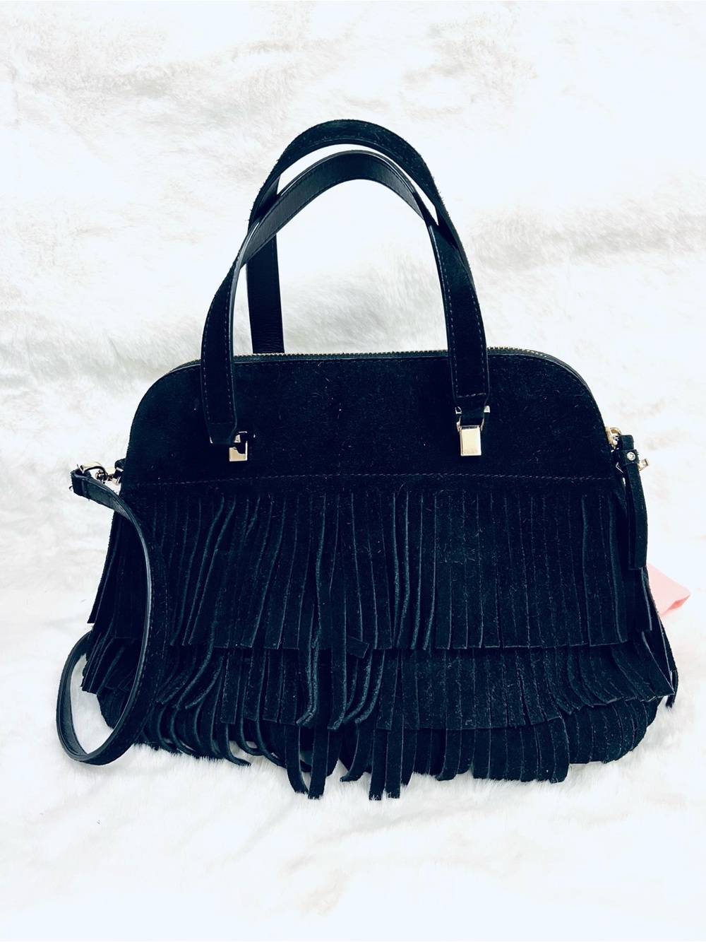 🔥 Kate Spade ♠️ Black Suede Fringe handbag gorgeous bag for fall & winter - Picture 4 of 8